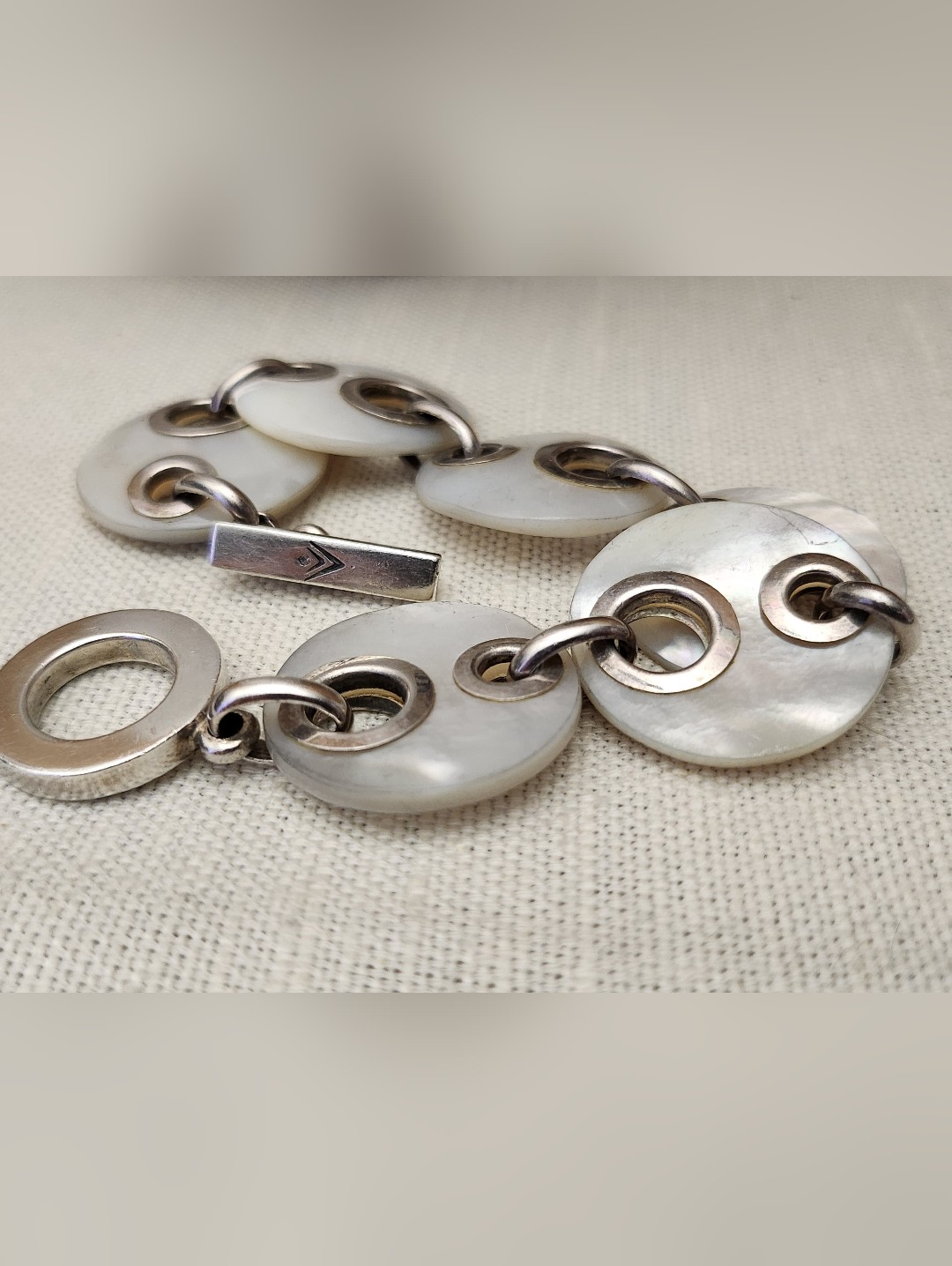 Silpada White Mother-Of-Pearl Disk Bracelet With Silver Toggle